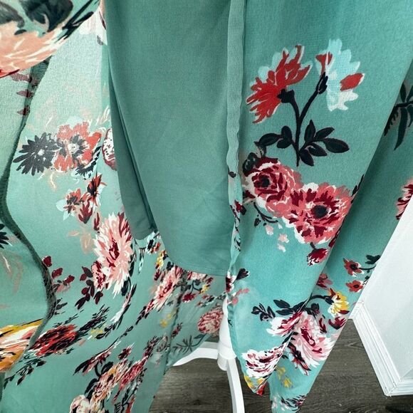 Derek Heart Floral High Low Dress Green Elastic Smocked Top SZ M - Picture 9 of 16